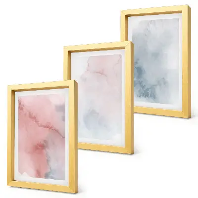 Framed triptych pastel watercolors on canvas with colorful textures