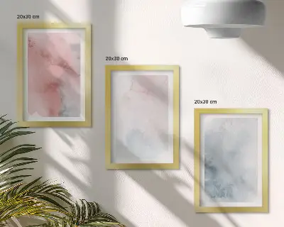 Framed triptych pastel watercolors on canvas with colorful textures