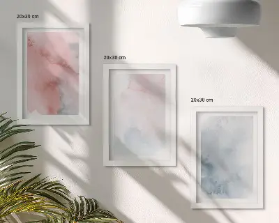 Framed triptych pastel watercolors on canvas with colorful textures
