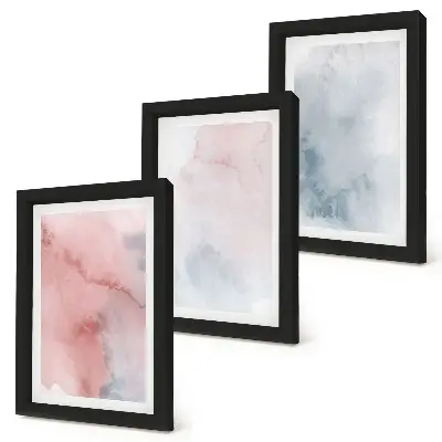 Framed triptych pastel watercolors on canvas with colorful textures
