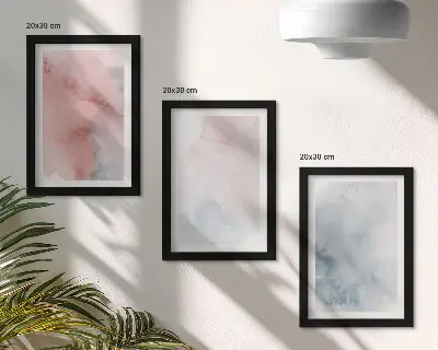 Framed triptych pastel watercolors on canvas with colorful textures