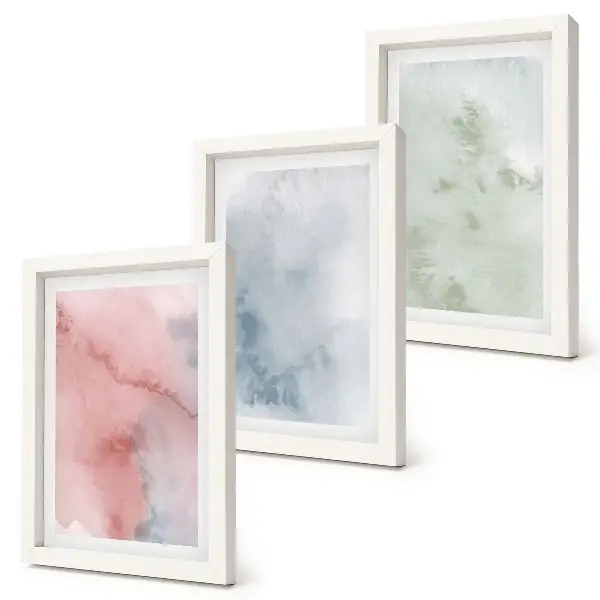 3-Piece wall art set pastel structures with colorful watercolors on canvas