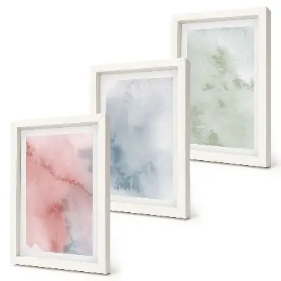 3-Piece wall art set pastel structures with colorful watercolors on canvas
