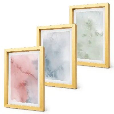 3-Piece wall art set pastel structures with colorful watercolors on canvas