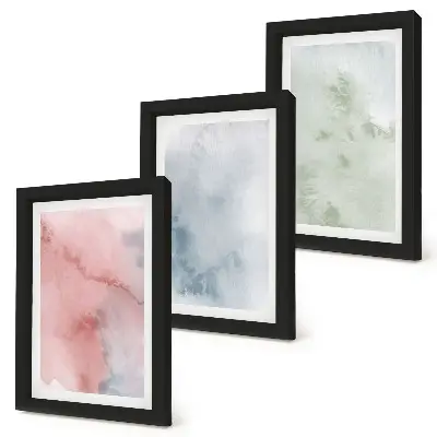 3-Piece wall art set pastel structures with colorful watercolors on canvas
