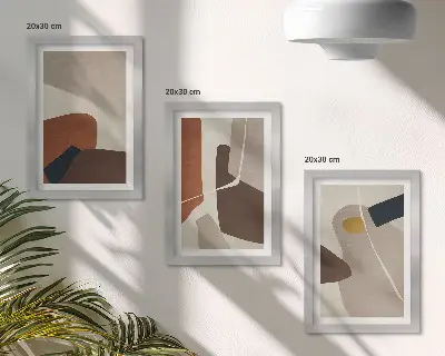 Abstract boho shapes modern painting framed triptych