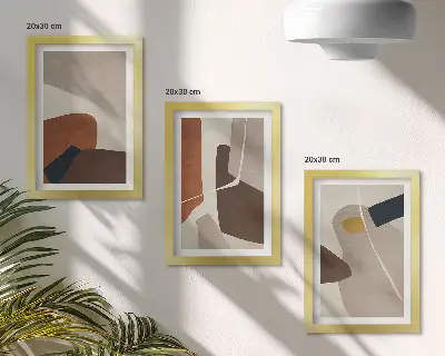 Abstract boho shapes modern painting framed triptych