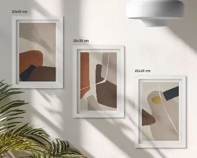 Abstract boho shapes modern painting framed triptych