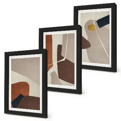 Abstract boho shapes modern painting framed triptych