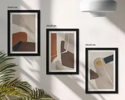 Abstract boho shapes modern painting framed triptych