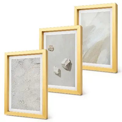 Photo frame wall with sand, stones, and modern paint textures