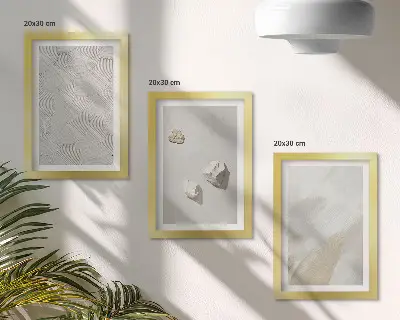Photo frame wall with sand, stones, and modern paint textures