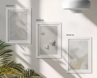 Photo frame wall with sand, stones, and modern paint textures