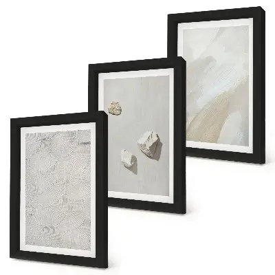 Photo frame wall with sand, stones, and modern paint textures