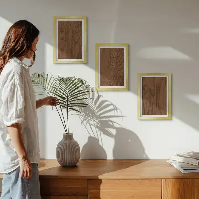 Wood pattern tree bark texture triptych wall art framed