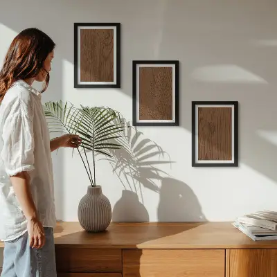 Wood pattern tree bark texture triptych wall art framed