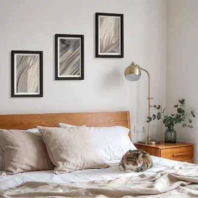 3-piece wall art set featuring close-up natural fabric textures in a boho style