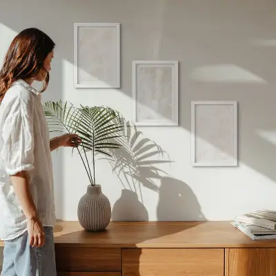 Photo frame wall with an elegant marble stone background texture
