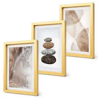 Abstract shapes painted structures framed triptych in pastel colors