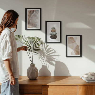 Framed triptych Abstract shapes painted structures in pastel colors
