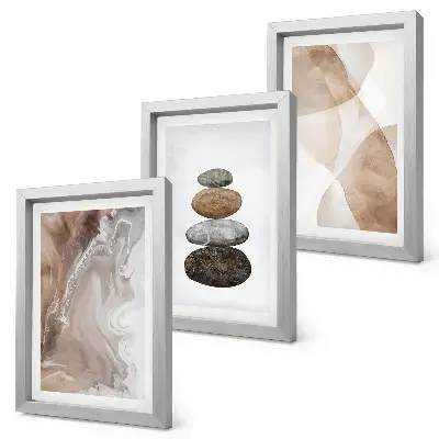 Abstract shapes painted structures framed triptych in pastel colors