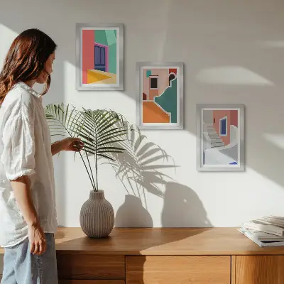 3-piece wall art set Colorful illustrations of modern-style buildings