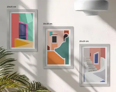 3-piece wall art set Colorful illustrations of modern-style buildings