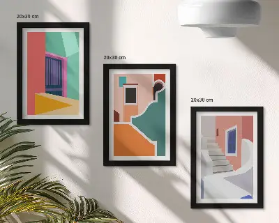 3-piece wall art set Colorful illustrations of modern-style buildings