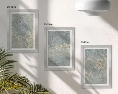 Green veined marble decorative stone structure framed triptych