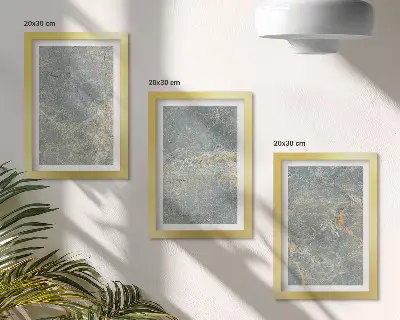 Green veined marble decorative stone structure framed triptych