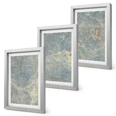 Green veined marble decorative stone structure framed triptych