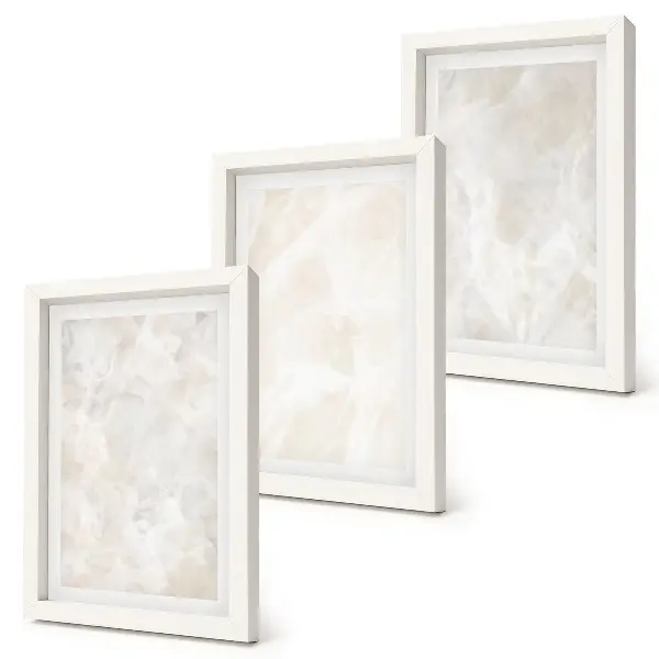 Photo frame wall in stone pastel structures of white marble