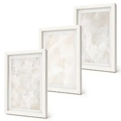 Photo frame wall in stone pastel structures of white marble