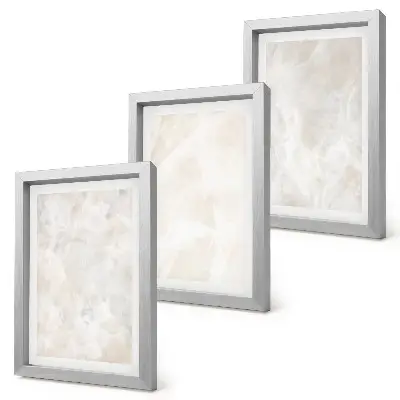 Photo frame wall in stone pastel structures of white marble