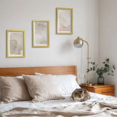 Photo frame wall with a spilled watercolor paints texture in boho style