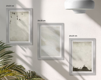 Framed triptych Birds, rocks, and brush strokes minimalist decorations