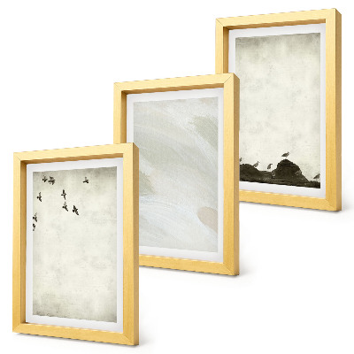 Framed triptych Birds, rocks, and brush strokes minimalist decorations