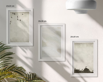 Framed triptych Birds, rocks, and brush strokes minimalist decorations