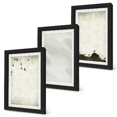 Framed triptych Birds, rocks, and brush strokes minimalist decorations