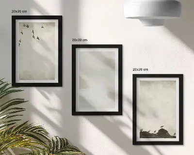 Minimalist Birds, Rocks, and Brush Strokes Wall Art framed triptych set