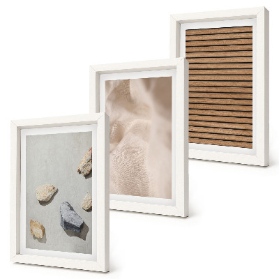 Framed triptych Stones, wood, fabric, various textures