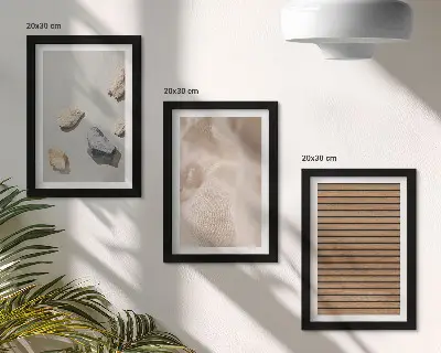 Framed triptych stones, wood, fabric with various textures