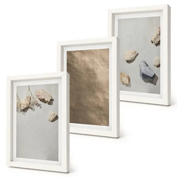 Framed triptych natural beach stones structures