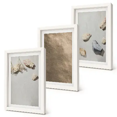 Framed triptych natural beach stones structures