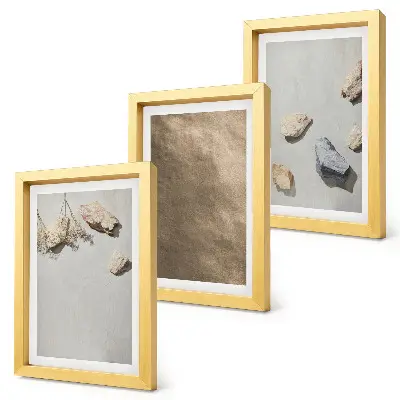 Framed triptych natural beach stones structures