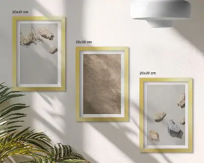 Framed triptych natural beach stones structures