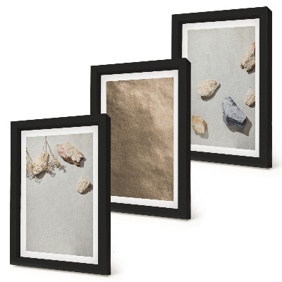 Framed triptych Beach stones natural structures