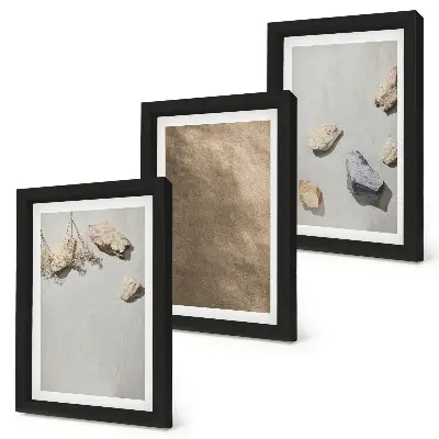 Framed triptych natural beach stones structures
