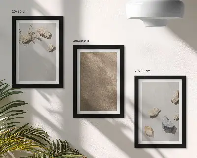 Framed triptych natural beach stones structures