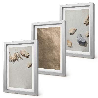 Framed triptych Beach stones natural structures